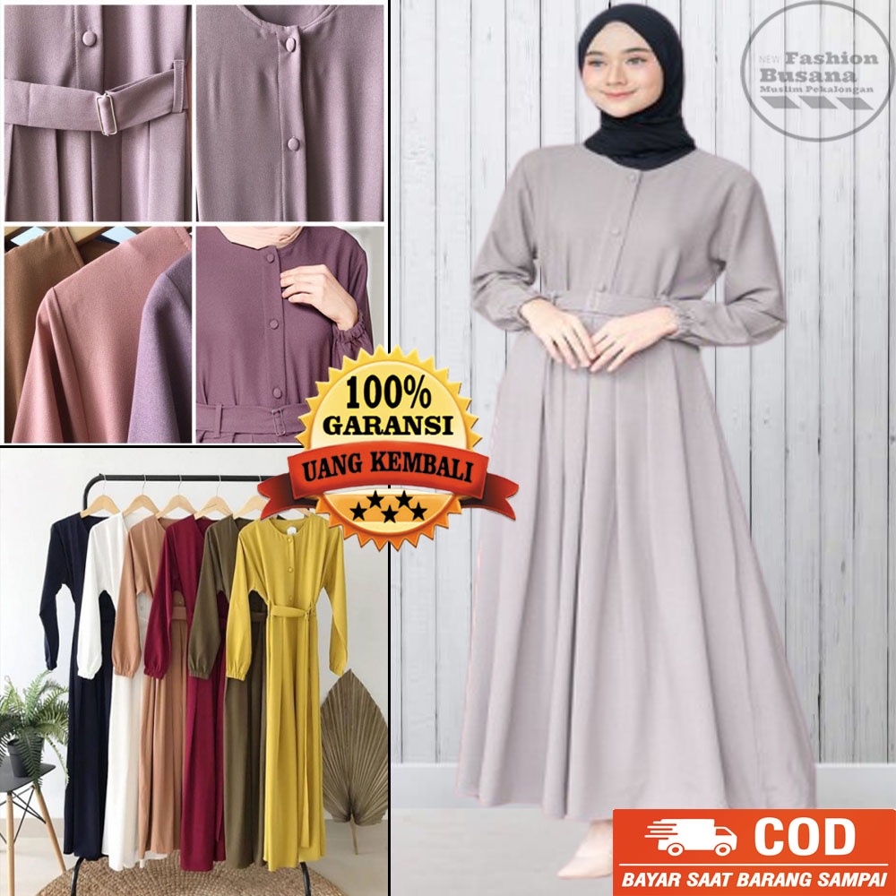 Gamis murah kekinian remaja warna Abu bahan Moscrepe Grade A lembut jatuh nyaman dipakai