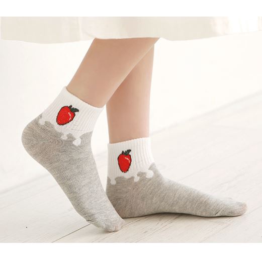 DF KK202 Kaos Kaki Wanita Motif Buah Kaos Kaki Karakter Unisex Tinggi Cute Socks Fruit Korean