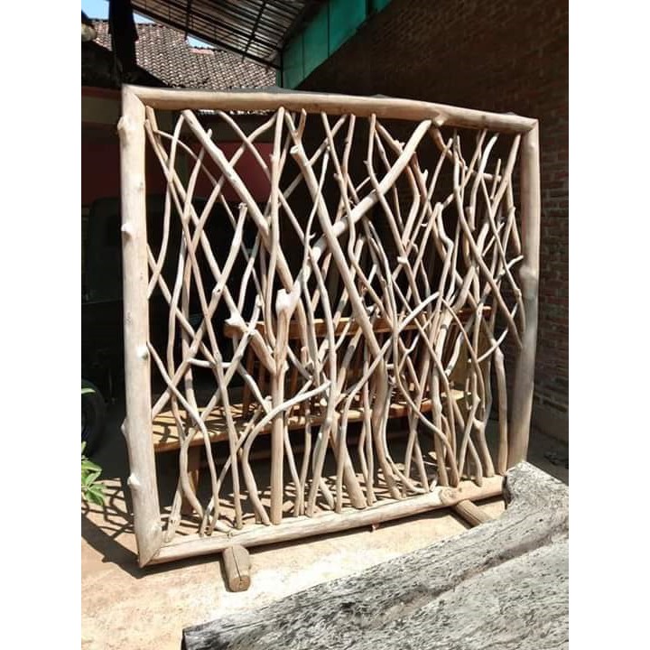 Pembatas Ruangan Kayu Ranting Jati - Sketsel Dekorasi Rumah - Sekat Ruang