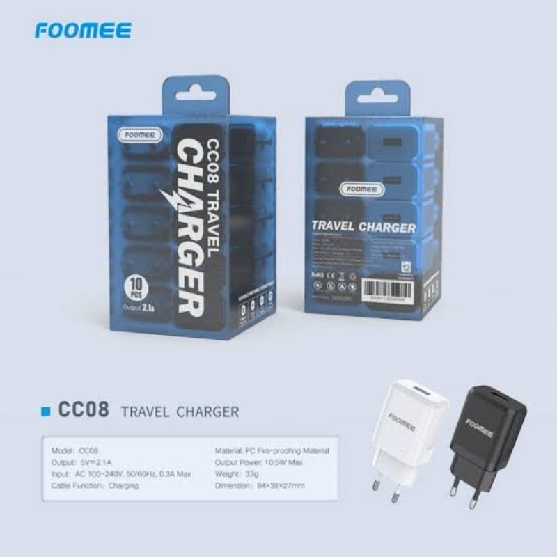 [F-C08]Travel Charger/Kepala Charger Foomee 1Port Usb 2.1A Safety Protection