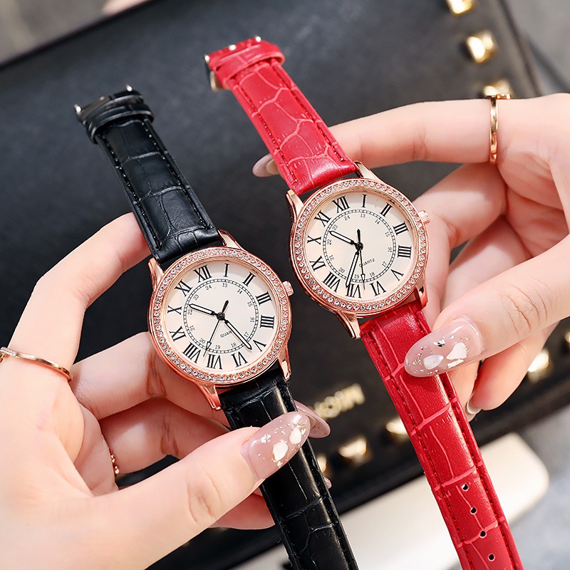 Jam Tangan Wanita Romawi Analog Quartz Simple Dengan Strap PU Leather Import