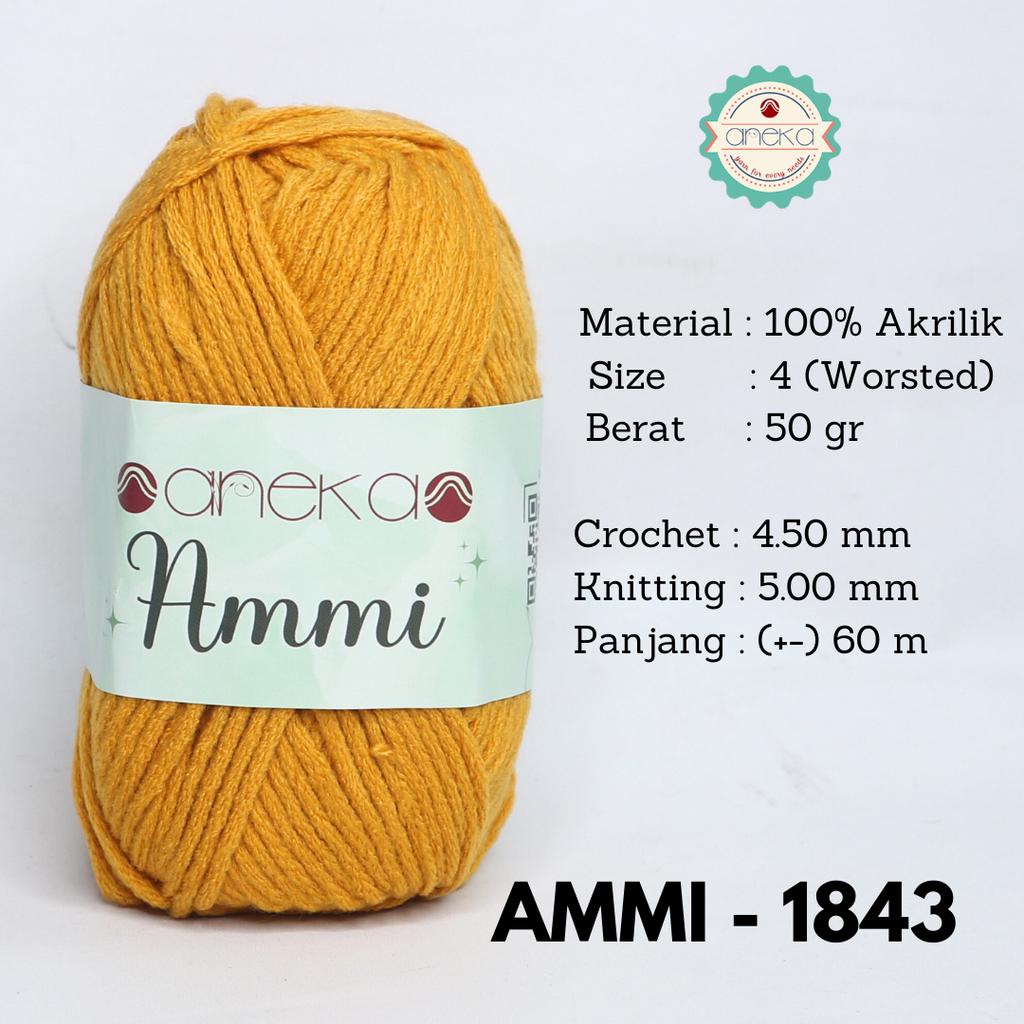 Benang Rajut Ammi / 100% Acrylic / 6 Ply Akrilik - 1843 (Kuning Kunyit)