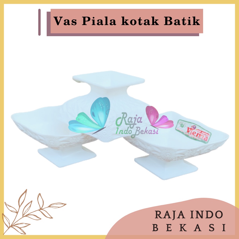 Vas Piala Kotak Batik Putih Pot Piala Plastik Bunga Plastik Dekorasi Vas Bunga Aesthetic Plastik Keramik - Pot bunga tanaman piala hias interior motif WAJIK putih - GREEN LEAF 622