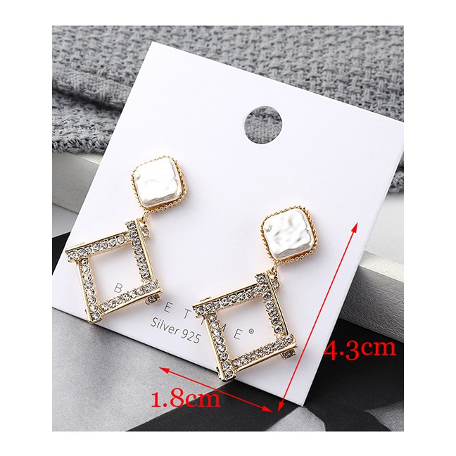 LRC Anting Tusuk Fashion Gold Plated Gold Irregular Square Hollow S925 Silver Needle Earrings Y62786