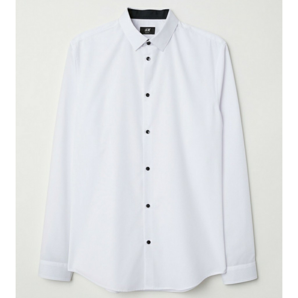 Kemeja PRIA COWOK H&M HnM Slim fit Cotton Shirt White Original Kerja Kantor Putih