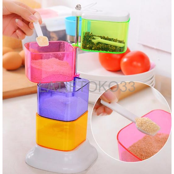 HARGA SPESIAL Rak 4 Susun Putar Unik Tempat Wadah Bumbu Dapur Garam Lada Merica Gula