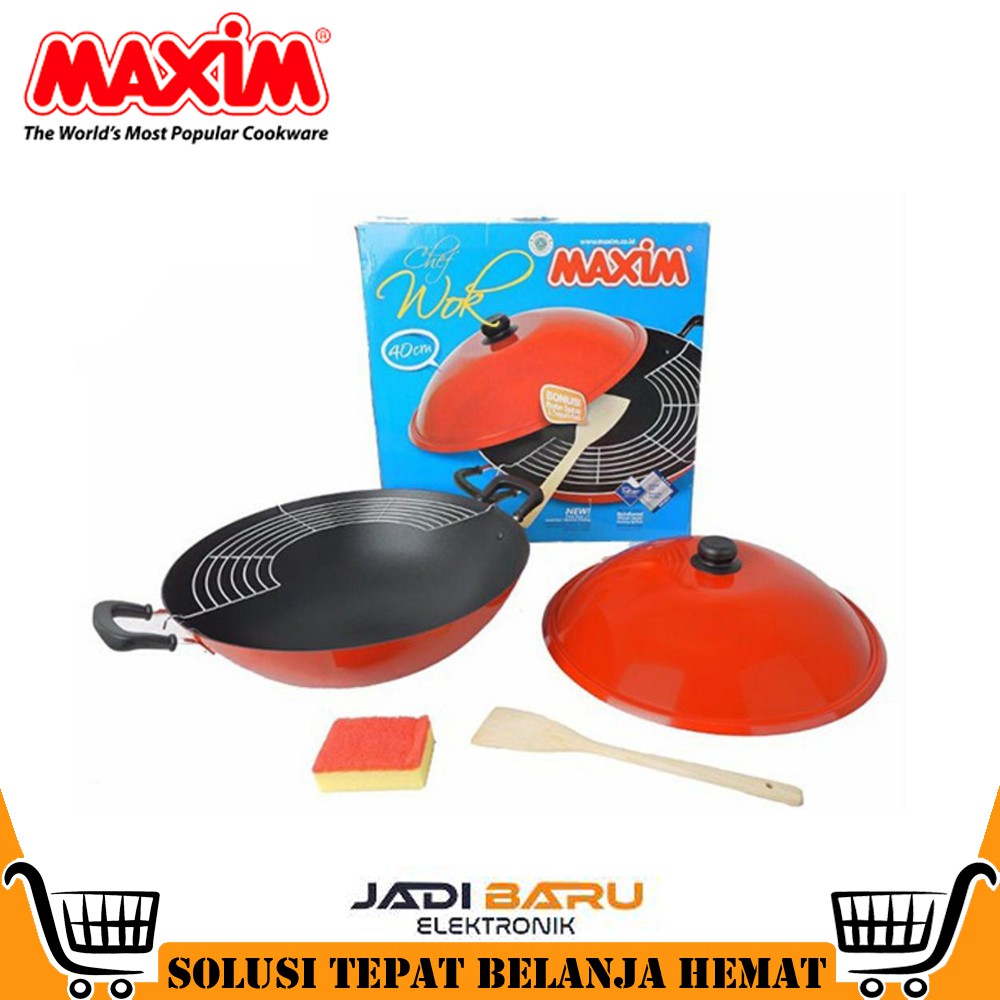 (READY COD) Maxim Wajan Teflon 40cm + Tutup Chef Wok 40 Cm TEFLON BESAR