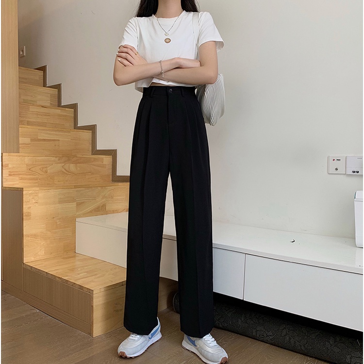 Celana Culotte Kulot Wanita - Celana Panjang Wanita WEISTPANTS Korean Fashion Katun Suit Pants High Waist Kulot Elastic Straight Leg Pants