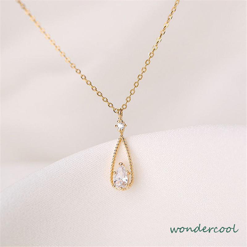 Fashion Indah Water Drop Zircon Kalung Wanita Sederhana Temperamen Rantai Klavikula-Won