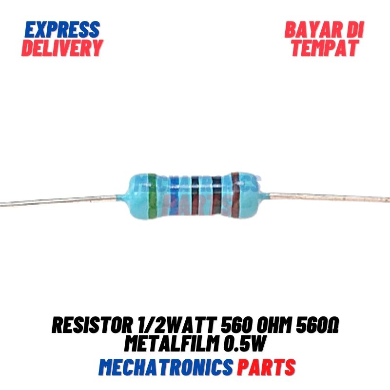 5 Buah Resistor 1/2Watt 560 Ohm 560Ω Metalfilm 0.5W