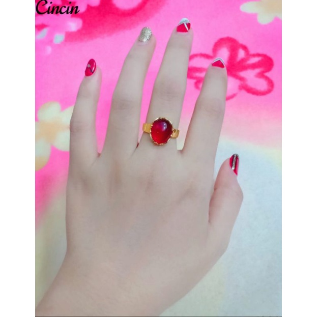 cincin dewasa batu permata merah bahan koin