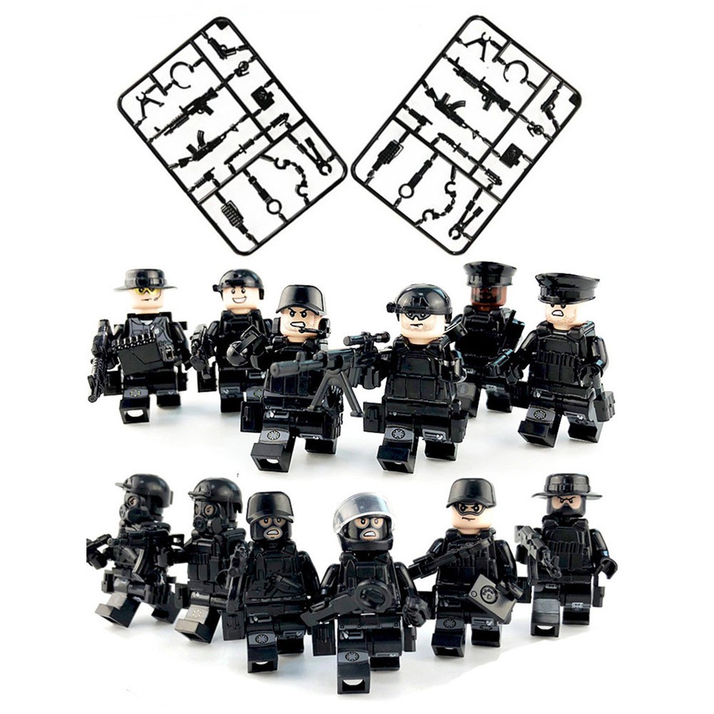 12pak Pasukan Khusus Militer Tentara Blok Bangunan Senjata Minifigure Bersenjata SWAT Blok Bangunan Tokoh Ninja Koleksi Blok Bangunan