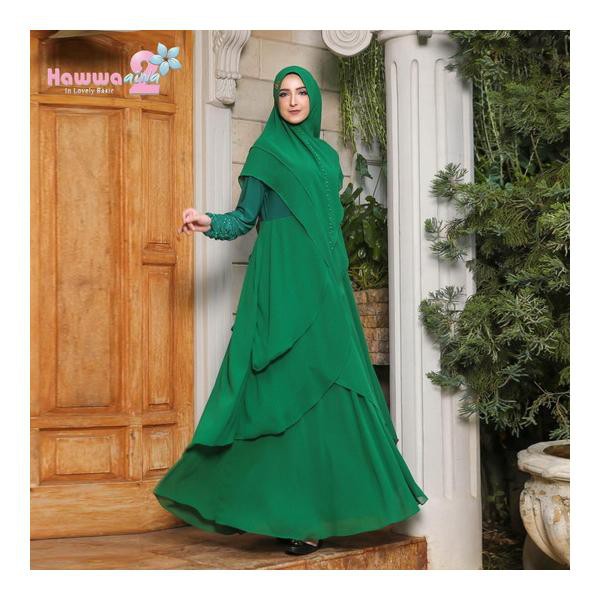 TISYA By HAWWA AIWA, DRESS GAMIS SYARI SET BAHAN CERUTTY PREMIUM Maxy Khimar Aksen Kristal Mutiara