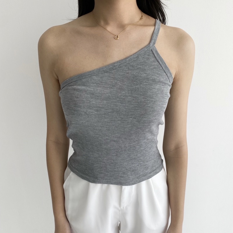 RYU TOP - POSHA Ribbed Knit Assymetric Tank Tanktop Summer Kotak Atasan Semi Long Crop Top Stretch Rib Ribbed Knit