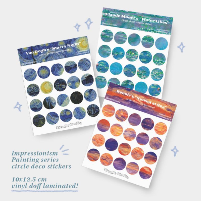 

Impressionism painting | circle deco stickers | 20 pcs