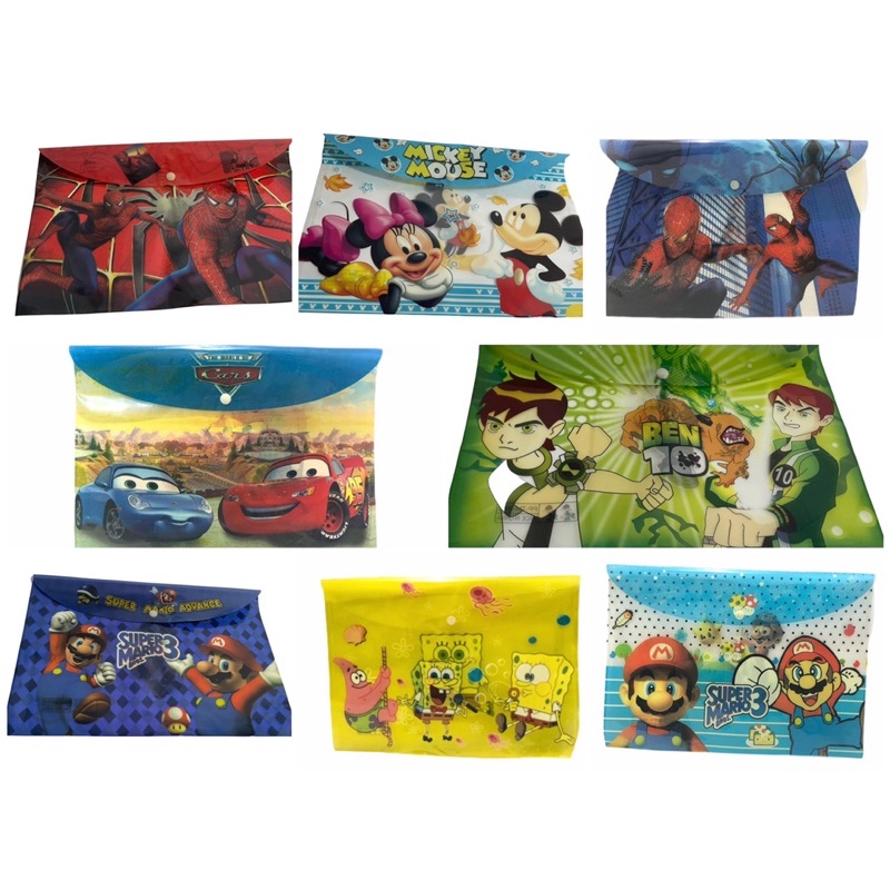 ( Ecer ) OBRAL MAP PLASTIK KANCING MOTIF - MAP PLASTIK ANAK / MAP KANCING DISNEY / BUTTON PLASTIC BAG CHARACTERS SPONGEBOB SPIDERMAN CARS BEN 10 MARIO BARBIE PRINCESS MICKEY AND MINNIE HELLO KITTY SUPER MARIO BROSS