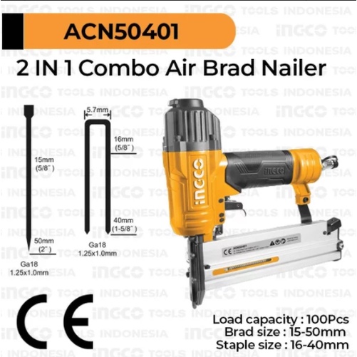 Mesin Paku Tembak  Alat Paku Staples Angin Kompresor F 50 Nail Gun Compressor F50 INGCO ACN50401 2in
