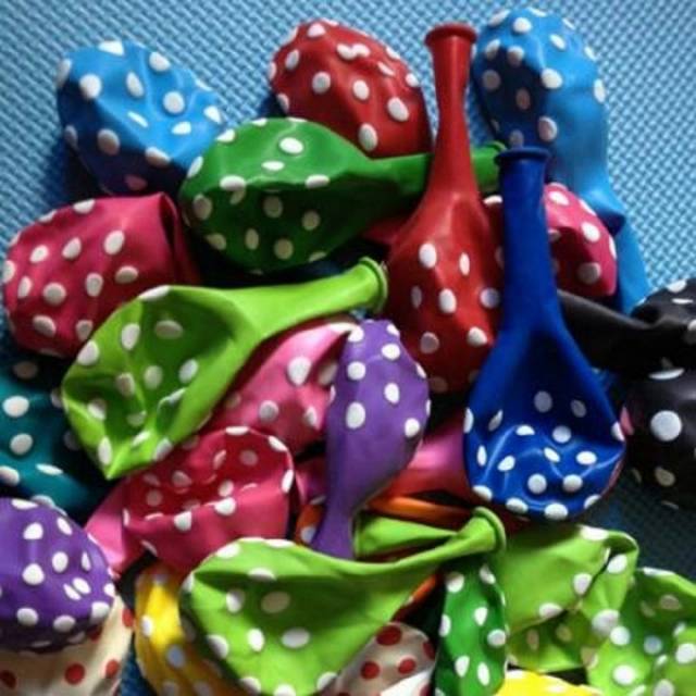 BALON LATEX POLKADOT mix (ECERAN 1 bks isi 10pcs MIX WARNA). 290 gram