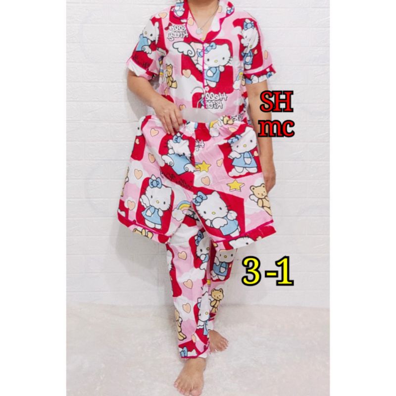 Baju Tidur Piyama Wanita Motif karakter random Pajamas Katun  / Baju Tidur setelan Wanita Katun 3 In 1 Terbaru Bigsize Kekiniaan