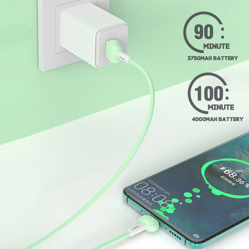 1pc Kabel Data / Charger Usb Tipe C 3A Fast Charging Bahan Silikon Tahan Lama Untuk Smartphone Universal