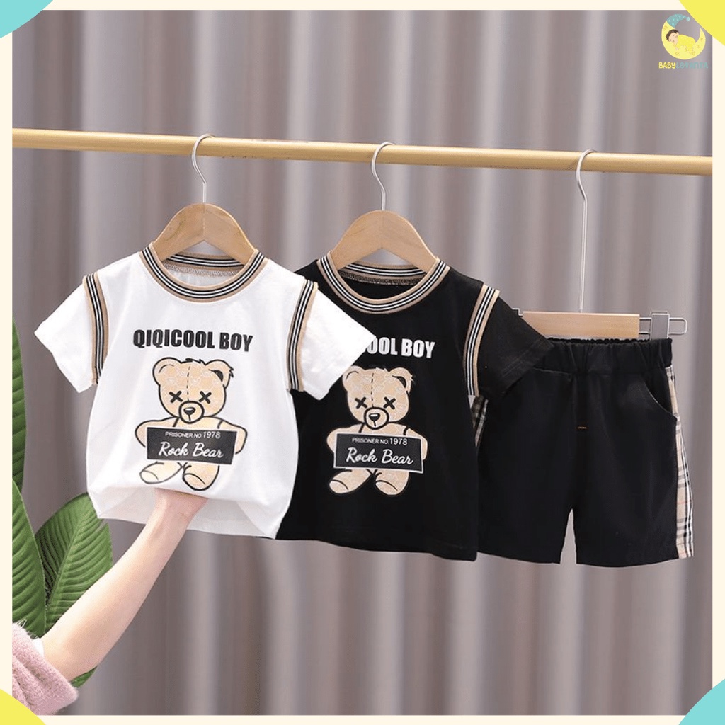 BABYLOVANTA- Setelan anak laki 0-5 TAHUN / Setelan motif QIQI HIPU / Baju baby impor premium baju baby anak laki laki