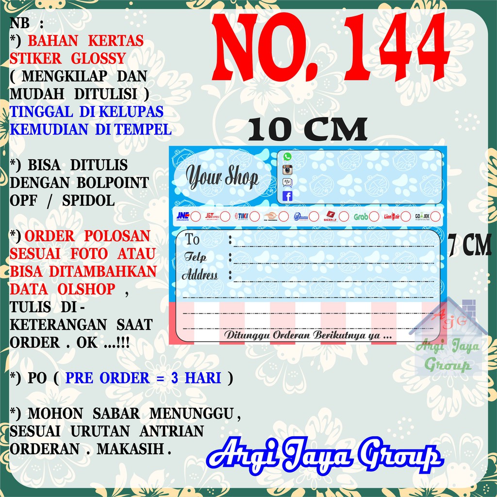 

Stiker Pengiriman - Sticker Alamat Olshop Murah Nomer 144 - 10x7 cm - Glossy
