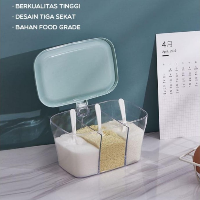Tempat bumbu 3 sekat/Wadah bumbu plastik kokoh/tempat bumbu dapur