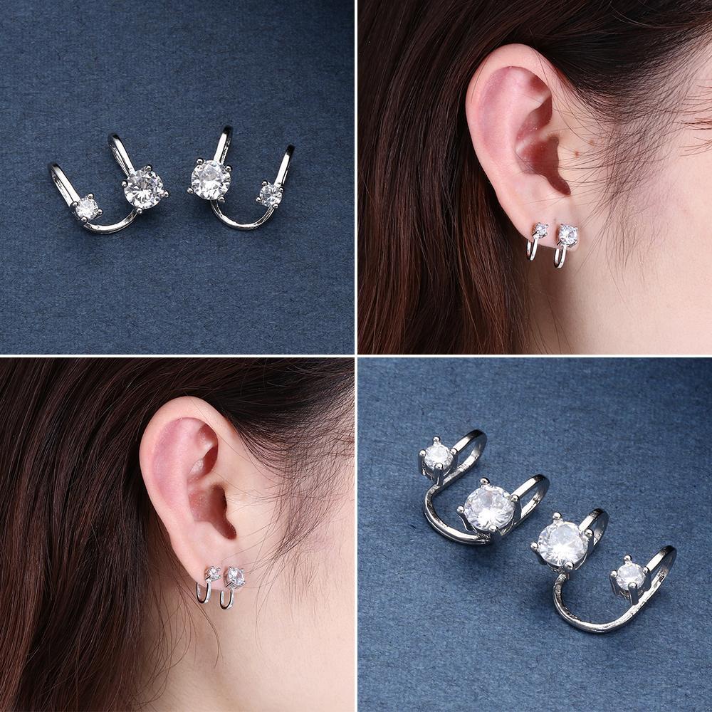 Anting Klip Tanpa Tindik Desain Bunga Hias Zircon Untuk Pria / Wanita