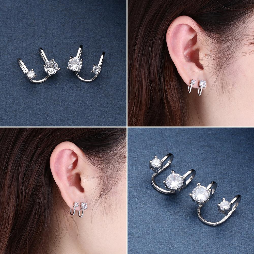 Solighter Zircon Ear Cuff 6mm 4mm Wanita Pria Perhiasan Anting Non Piercing