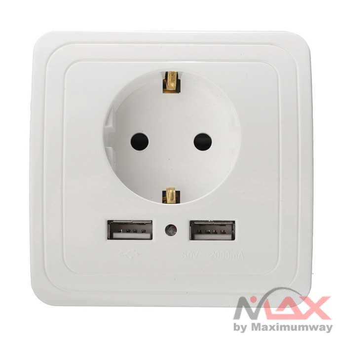 Taffware Stop Kontak Dinding EU Plug dengan 2 USB Port - SCN2 Warna Putih