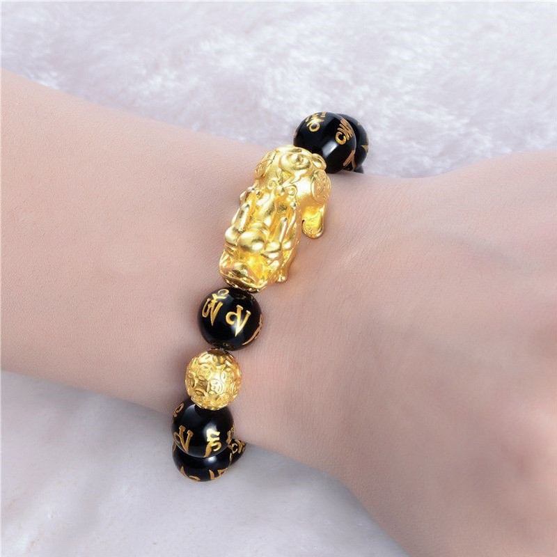 Gelang Manik-Manik Batu Obsidian piyao Feng Shui Untuk Pria Dan Wanita