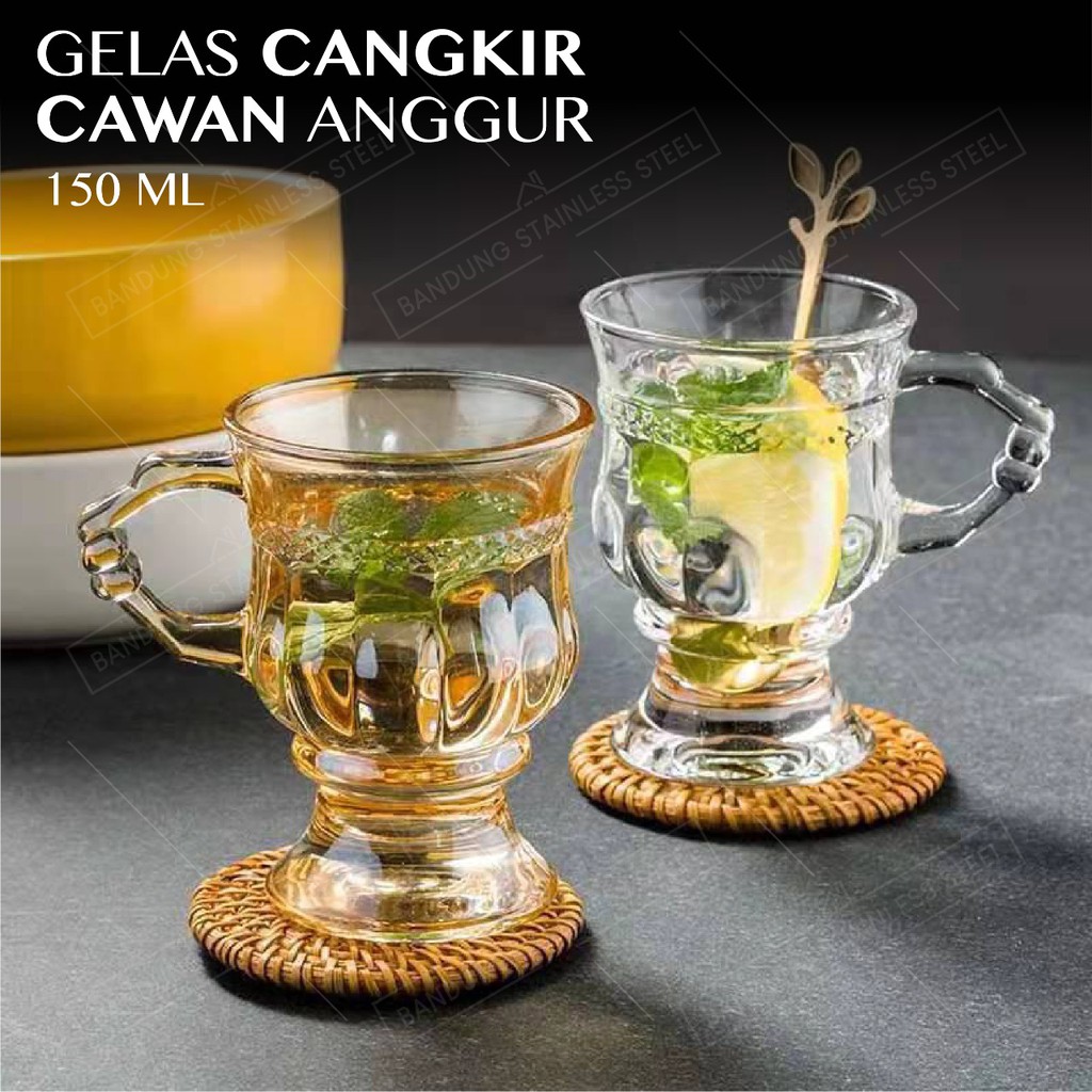 Gelas Kopi 150ml Cangkir Kaca Cafe Teh Susu Cawan Anggur Coffee Tea Glass Vintage Victoria Cantik