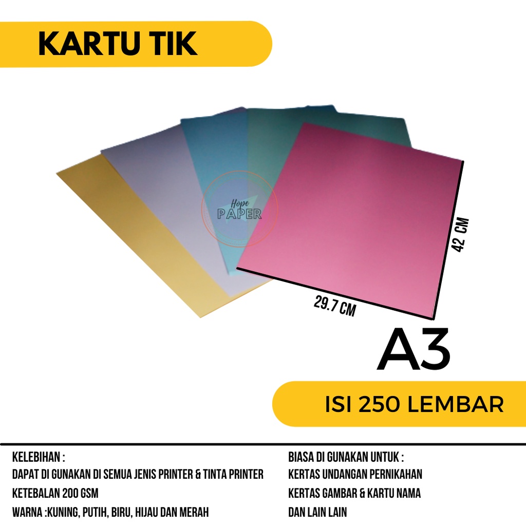 

Kertas TIK A3 200gr Isi 250 Lembar / Karton TIK / Kertas Cover Laporan