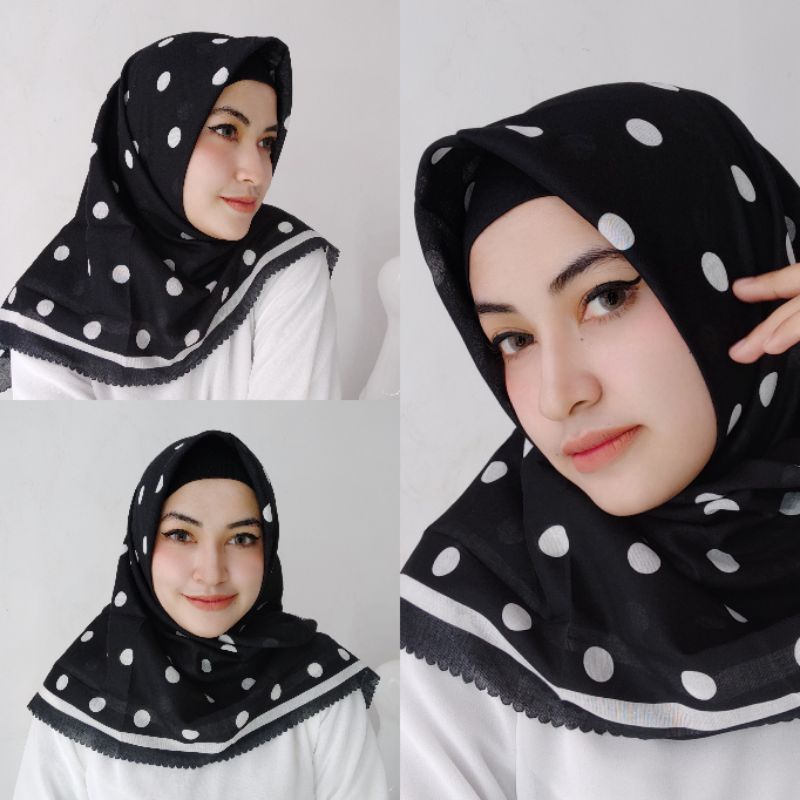Kerudung vanilla hijab jilbab leopard love rantal polkadot / vanilla hijab segiempat voal motif vanilla chain / deenay kw button kw lasercut-Polkadot-hita
