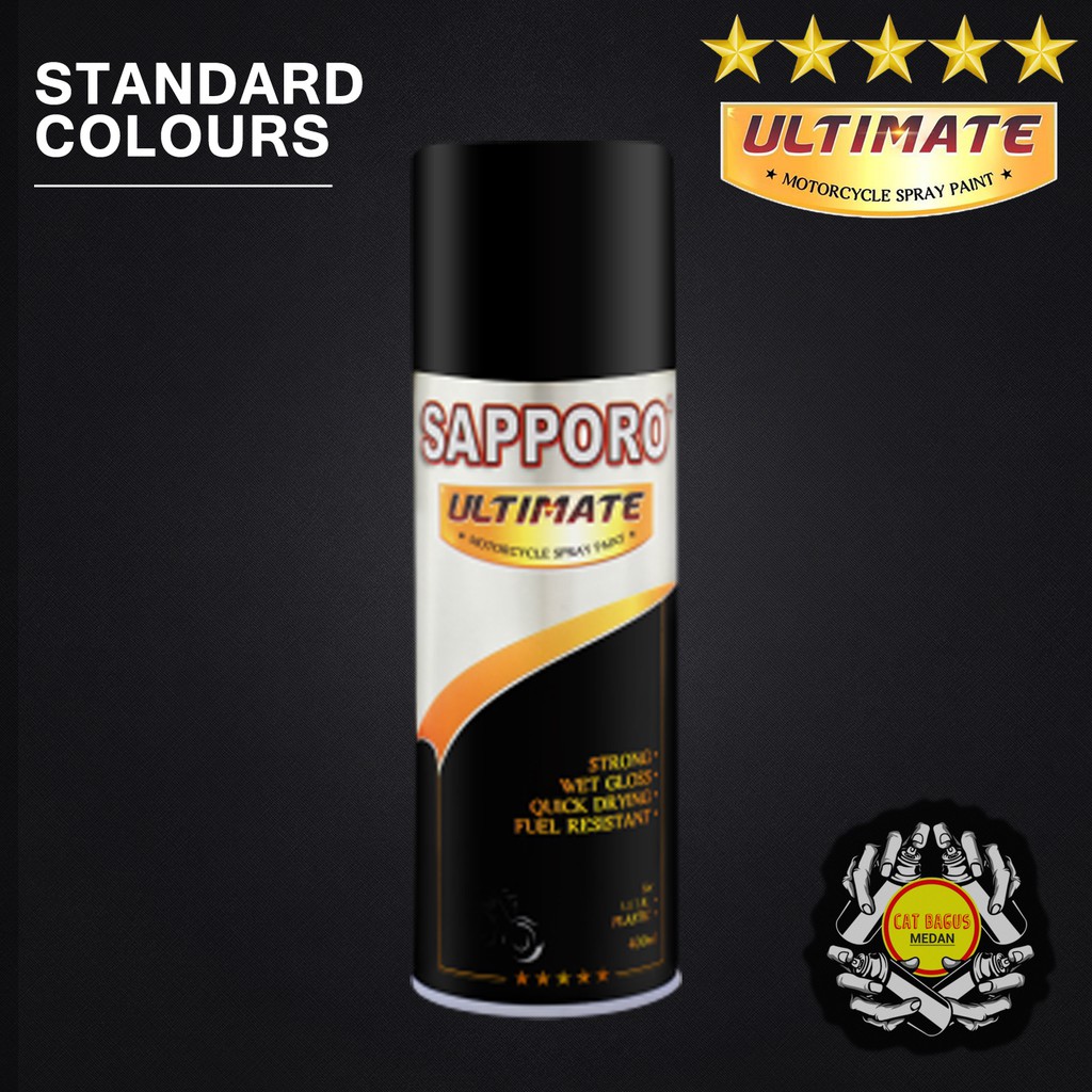 SAPPORO ULTIMATE STANDARD COLOURS / Sapporo Motorcycle Spray Paint / Cat Semprot Sapporo HITAM DOFF
