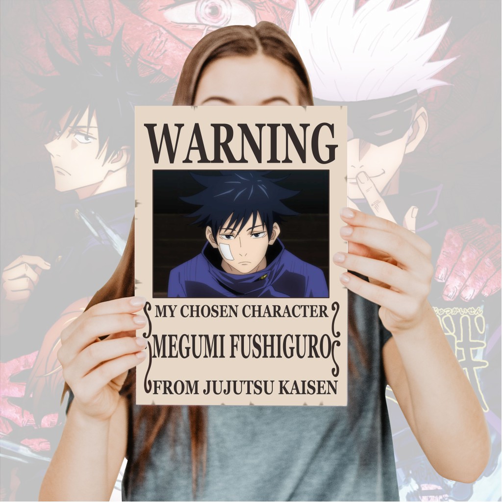 Poster Jujutsu Kaisen Warning Anime Itadori Yuji Fushiguro Megumi Gojo Satoru Sukuna- Size A4+-5