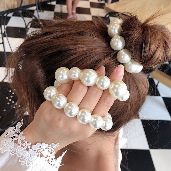 kuncir rambut mutiara romantic pearl hair band (4d3) jku040