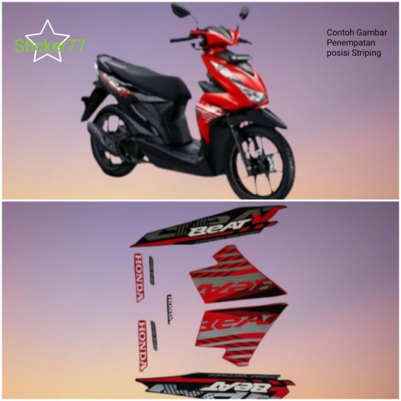 Sticker Striping Motor HONDA BEAT Th 2021/2022 Hitam Merah