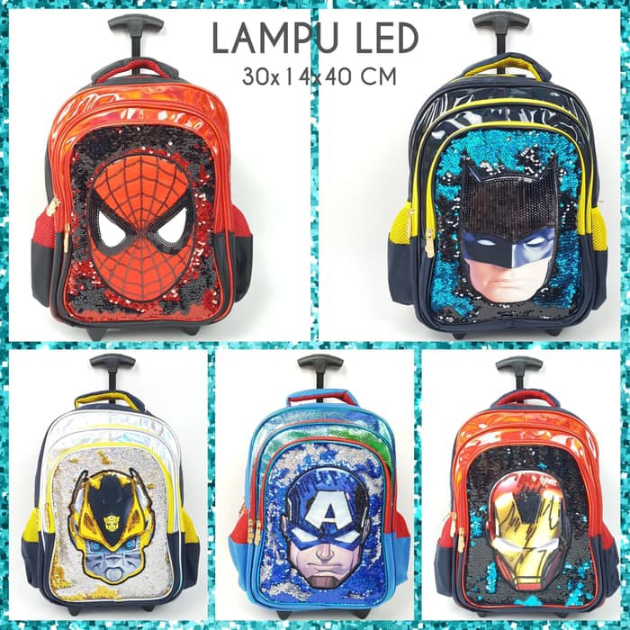Fl53 Tas Troley Anak Tk Mobil On The Road Cars Tayo Lol Pony Hk Q NJ290  Sequin Lampu Spiderman Batm