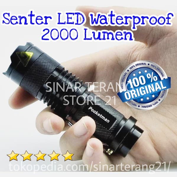 Pocketman Senter Mini LED CREE Waterproof 2000 Lumen Swat Police SP Terbaru