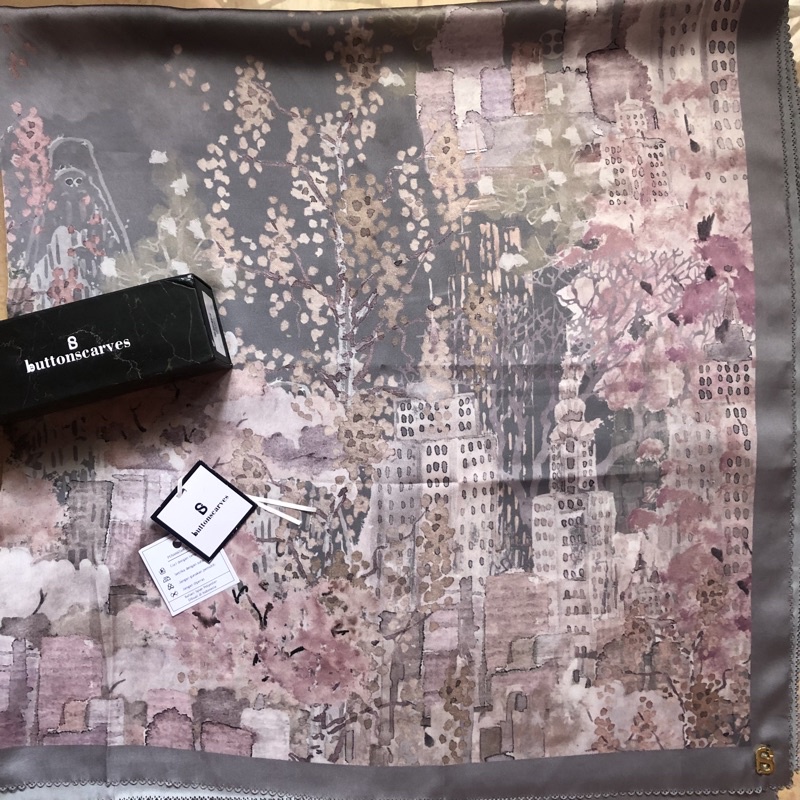 Buttonscarves New York NY 1 Grey Satin Square
