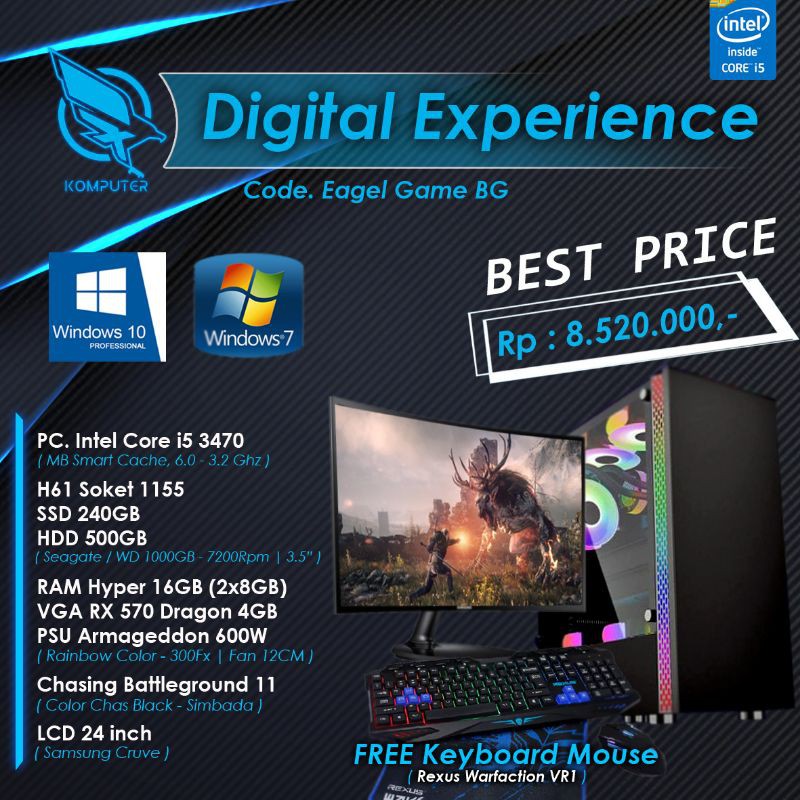 pc gaming intel i5 3470 lengkap siap pakai - DX KOMPUTER