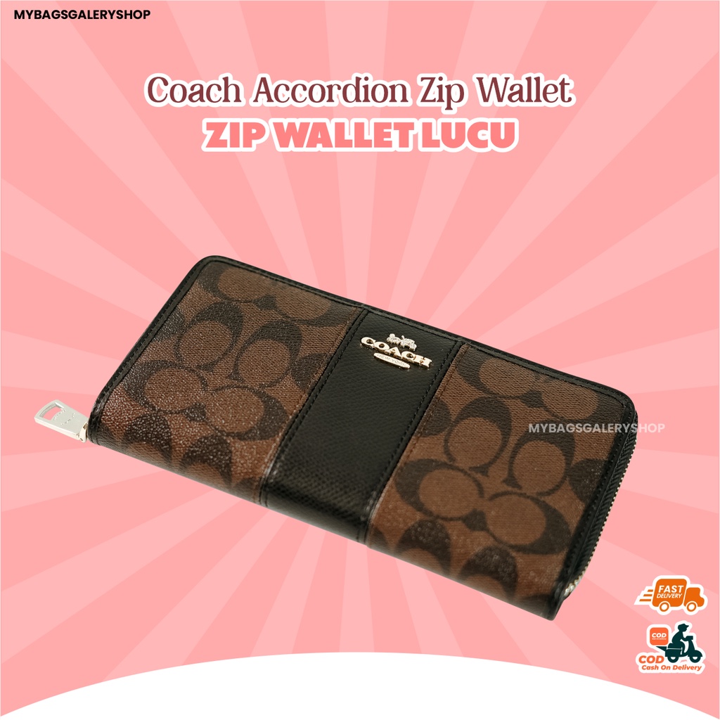 dompet wanita dan pria wallet coach accordian zip wallet in colorblock signature kanvas by mybagsgal