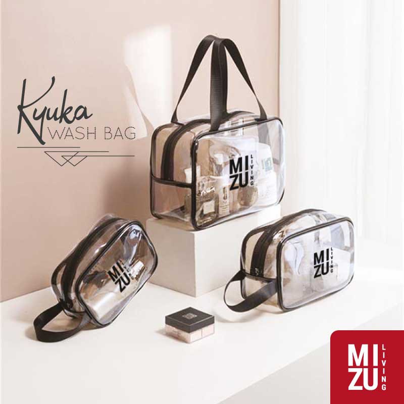 MIZU KYUKA Wash Bag Clear PVC Transparent Cosmetics Travel Makeup Bag Tas Kosmetik Bening Transparan