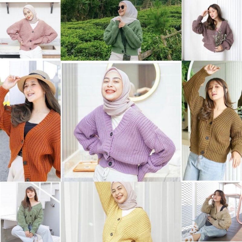 7GET OLIVIA TEBAL CARDIGAN CROP / KARDIGAN RAJUT CROPE KANCING  ARABELLE KNITE EIREEN PRILLY