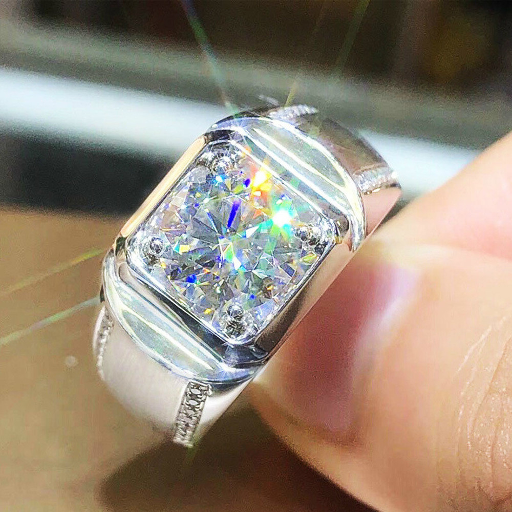 Cincin Pernikahan Platinum Berlian Kristal Mewah Titanium Perak Pria Wanita Fashion Perhiasan Rings