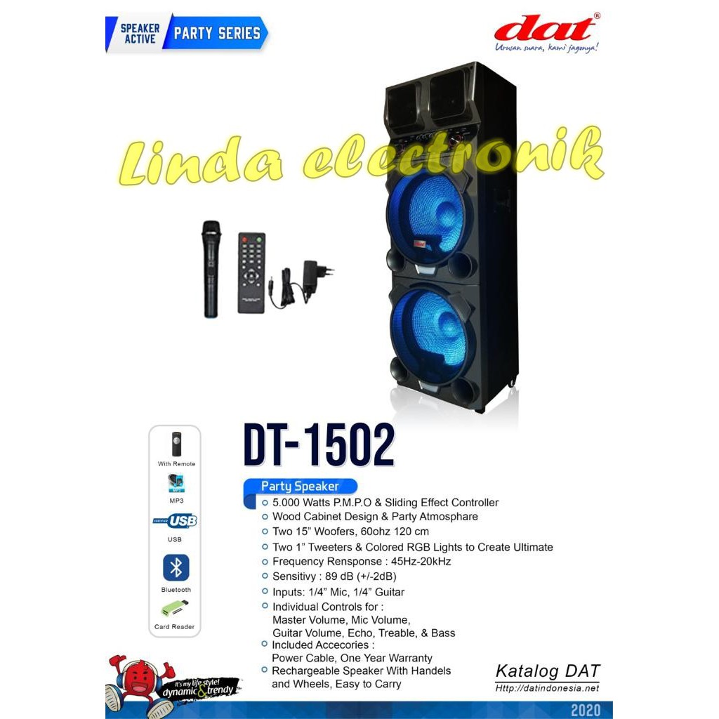 SPEAKER AKTIF PORTABLE DAT DT 1502 DT1502 15 inch x2 WOOFER ORIGINAL