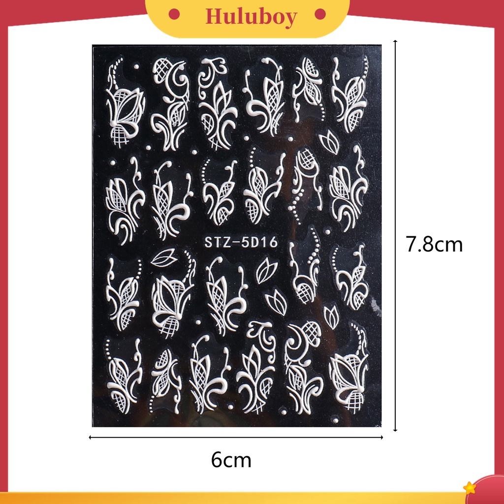 Huluboy Huluboy♡ Stiker Kuku Motif Bunga Timbul 5D Warna Putih Gaya Retro Untuk Dekorasi Manicure