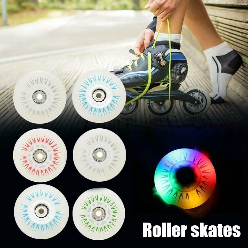 1 Pasang Roda Roller Skate Ukuran 80 / 76 / 72mm Dengan Lampu Led