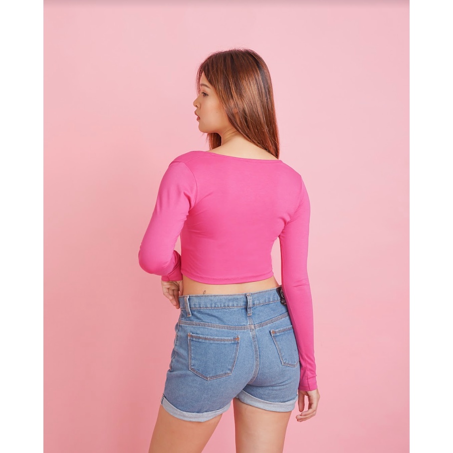 MODAVIE - LAURA Longsleeve Square Crop Top Korean Style Baju Atasan Wanita Lengan Panjang Crop Tee